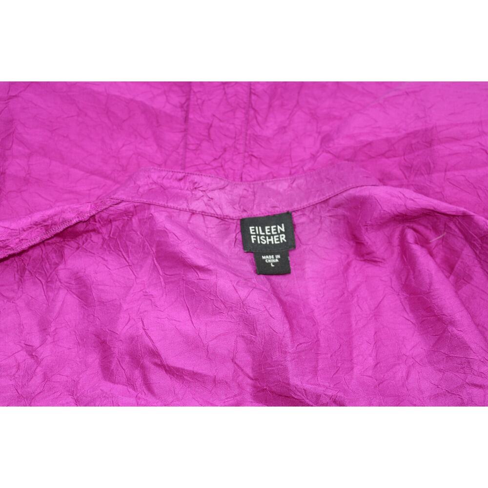 A4 EILEEN FISHER Mandarin Frog Patterned Crinkled Sleeveless Fuchsia Top Vest L - Picture 4 of 4